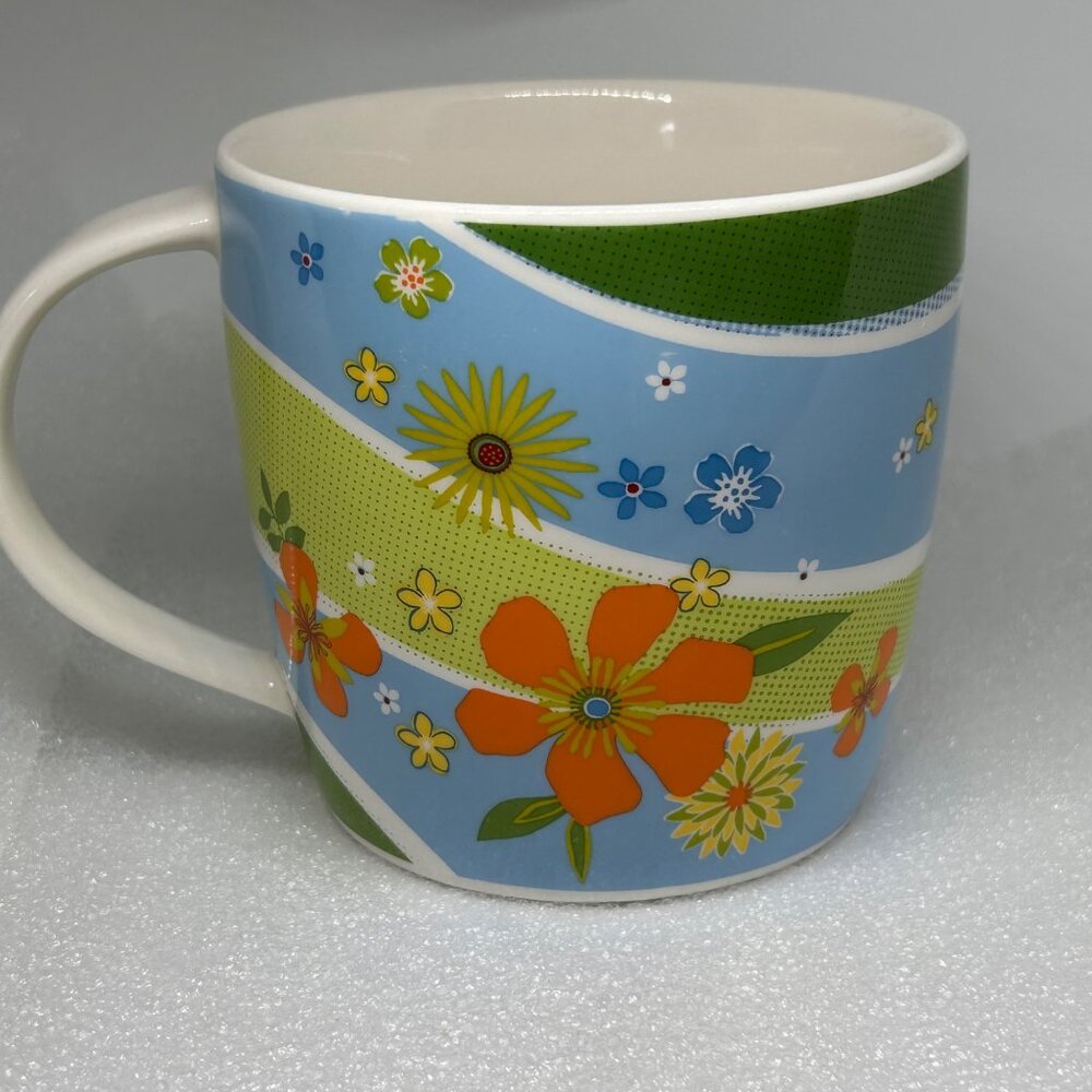 Starbucks 2007 15 Oz Floral Hibiscus Ceramic Coffee Mug Collectible